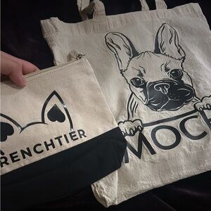 Cream and Black Tote Bag Set custom dog name available